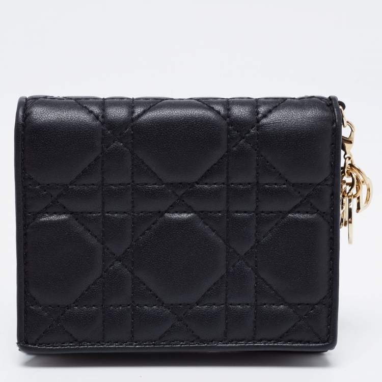 Pre Owned Dior Black Cannage Leather Lady Dior Flap Card Holder