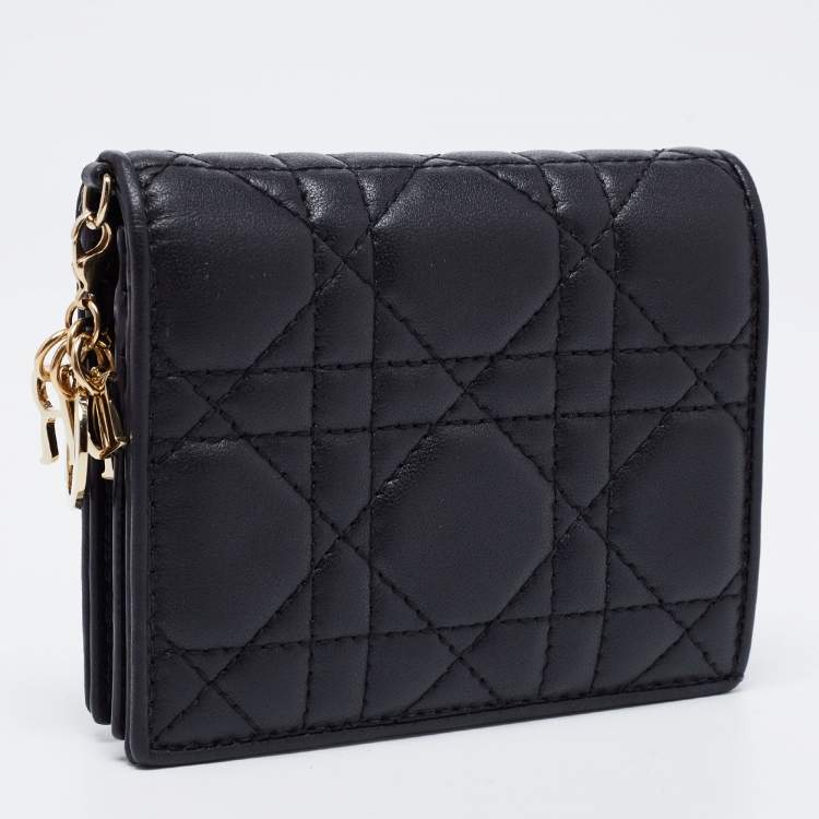 Pre Owned Dior Black Cannage Leather Lady Dior Flap Card Holder