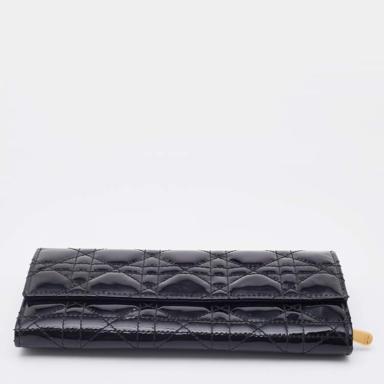 Pre Owned Dior Black Cannage Patent Leather Lady Dior Wallet 
