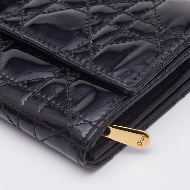 Pre Owned Dior Black Cannage Patent Leather Lady Dior Wallet 