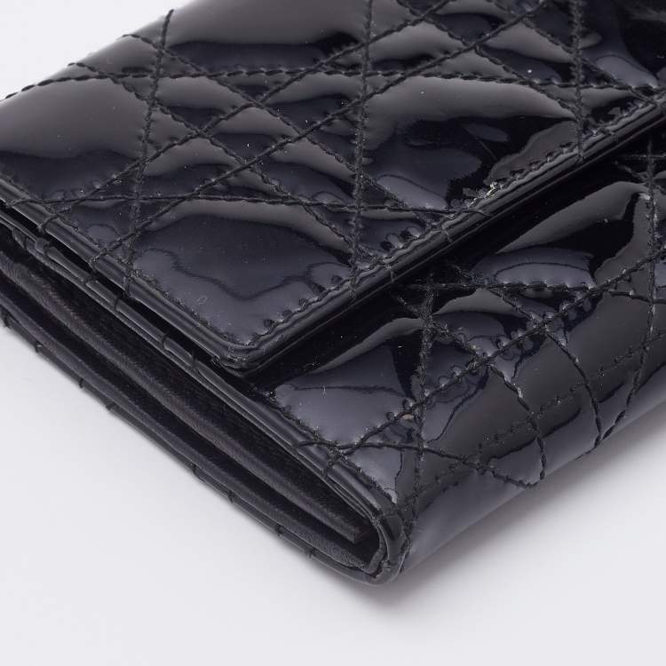 Pre Owned Dior Black Cannage Patent Leather Lady Dior Wallet 
