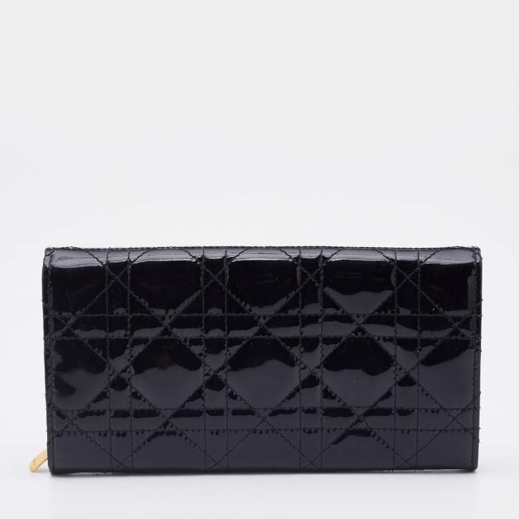 Pre Owned Dior Black Cannage Patent Leather Lady Dior Wallet 