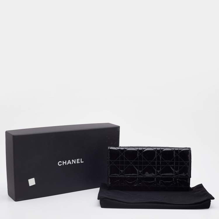 Pre Owned Dior Black Cannage Patent Leather Lady Dior Wallet 