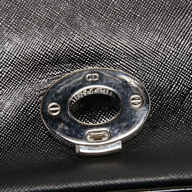 Pre Owned Dior Black/Blue Grained Leather Dune Top Handle Bag