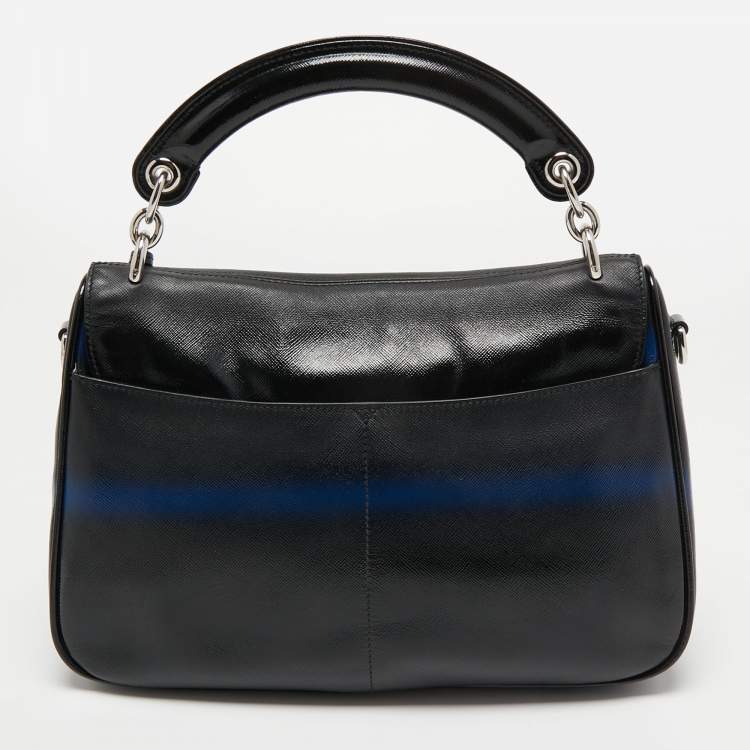 Pre Owned Dior Black/Blue Grained Leather Dune Top Handle Bag