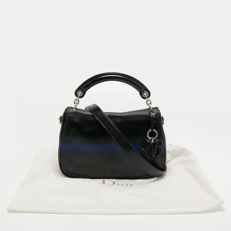Pre Owned Dior Black/Blue Grained Leather Dune Top Handle Bag