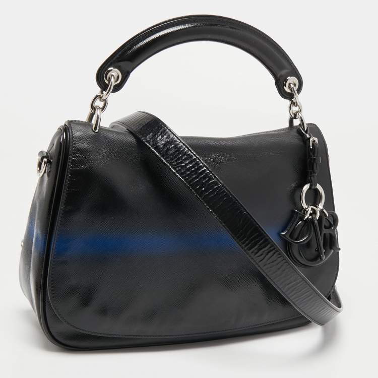 Pre Owned Dior Black/Blue Grained Leather Dune Top Handle Bag