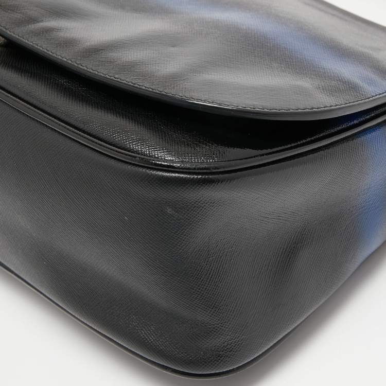 Pre Owned Dior Black/Blue Grained Leather Dune Top Handle Bag