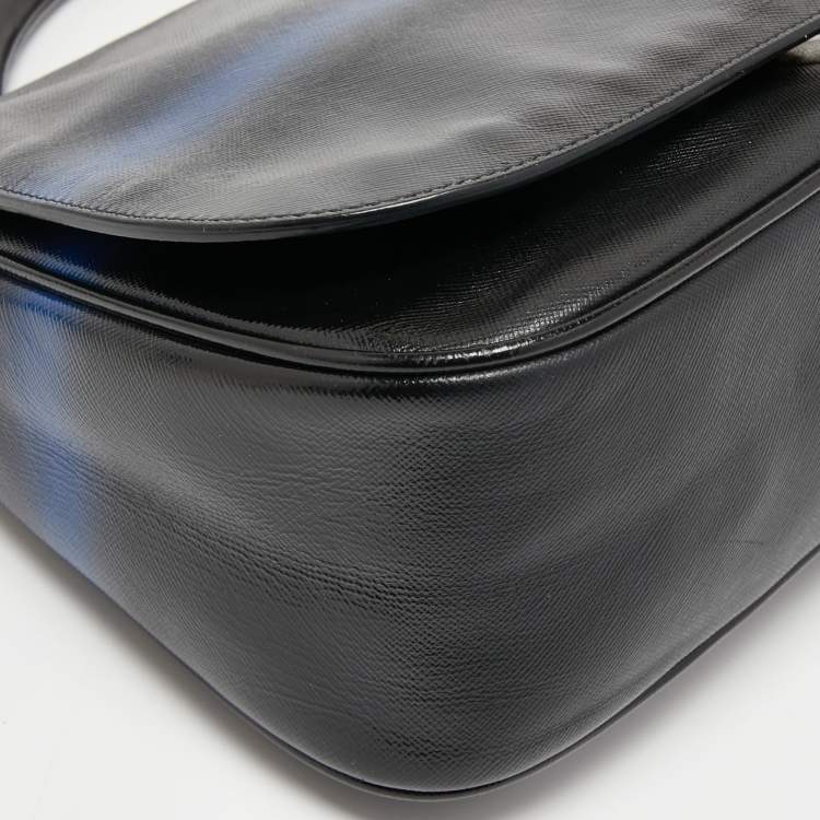Pre Owned Dior Black/Blue Grained Leather Dune Top Handle Bag