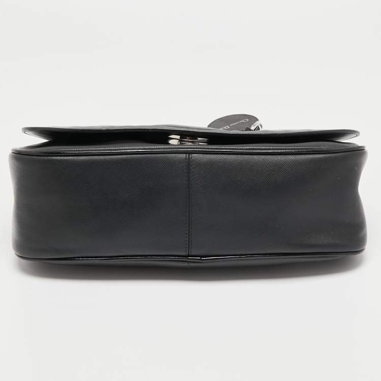 Pre Owned Dior Black/Blue Grained Leather Dune Top Handle Bag