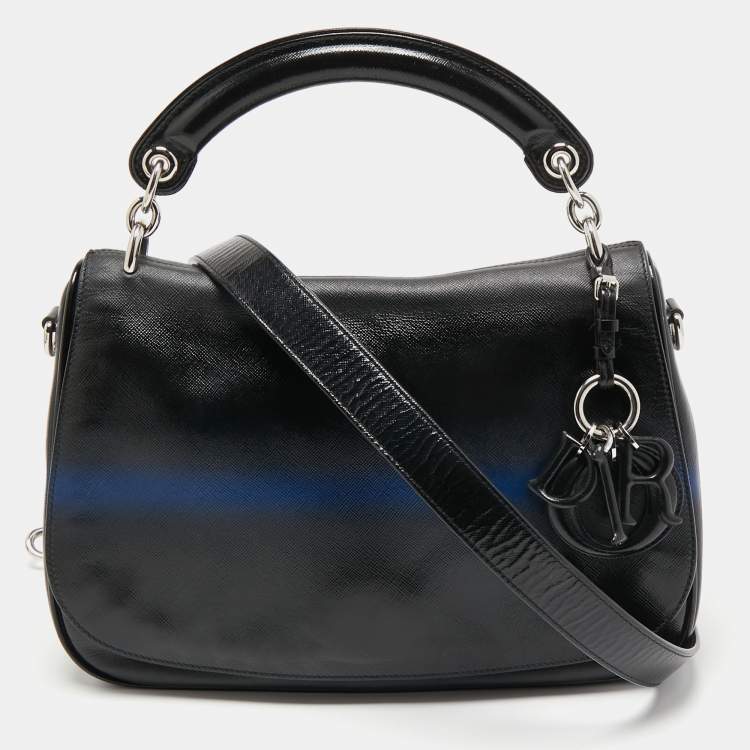 Pre Owned Dior Black/Blue Grained Leather Dune Top Handle Bag