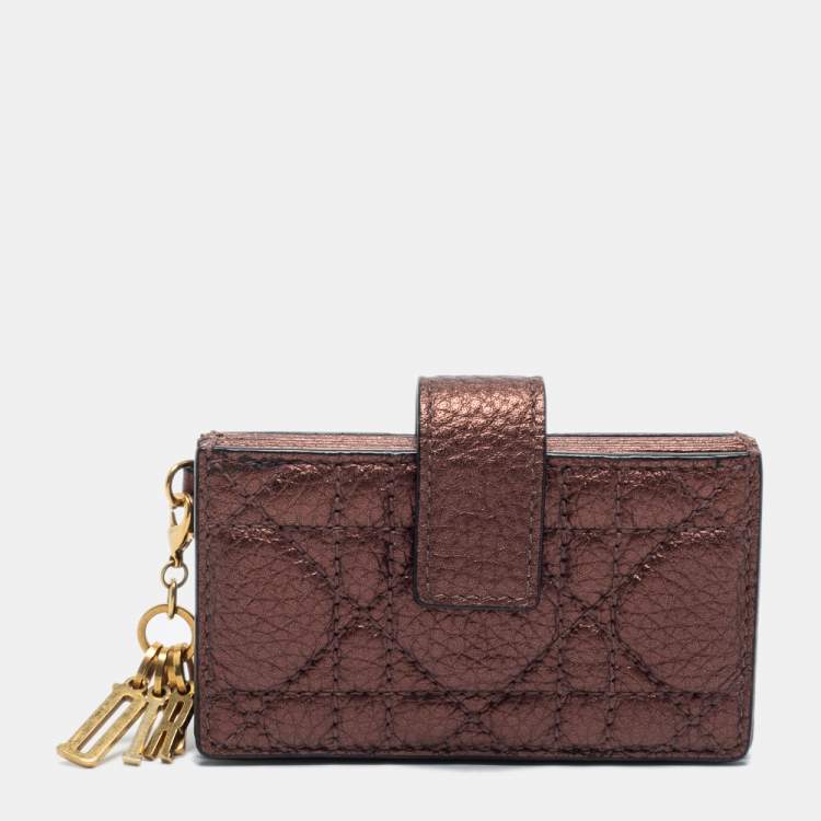 Pre Owned Dior Metallic Bronze Cannage Leather Lady Dior 5 Gusset Card Holder