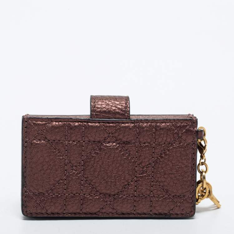 Pre Owned Dior Metallic Bronze Cannage Leather Lady Dior 5 Gusset Card Holder