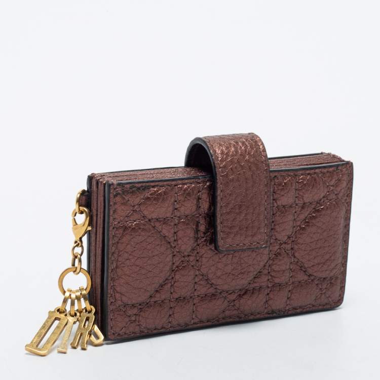 Pre Owned Dior Metallic Bronze Cannage Leather Lady Dior 5 Gusset Card Holder
