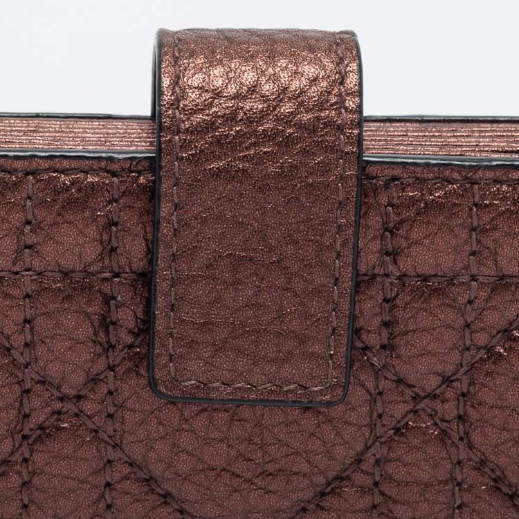 Pre Owned Dior Metallic Bronze Cannage Leather Lady Dior 5 Gusset Card Holder