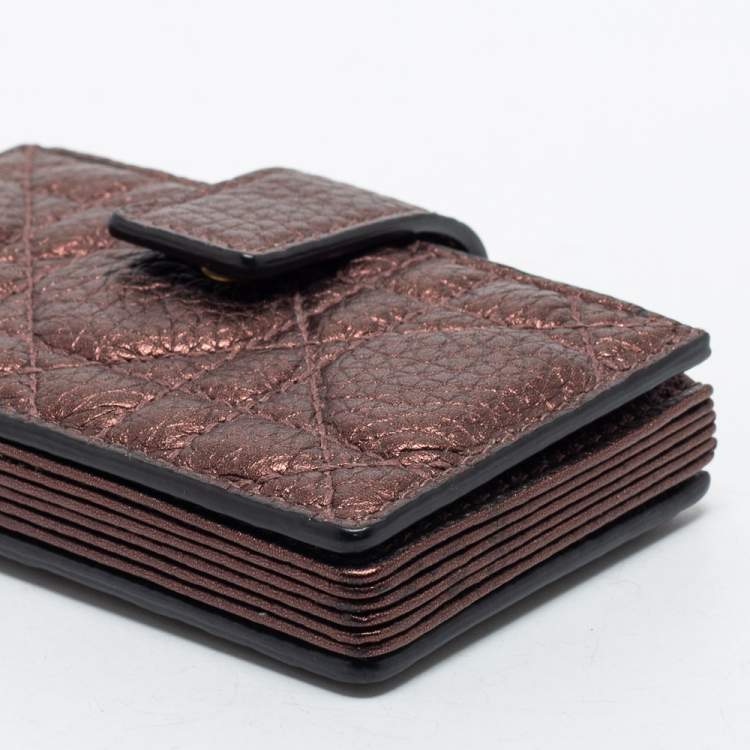 Pre Owned Dior Metallic Bronze Cannage Leather Lady Dior 5 Gusset Card Holder
