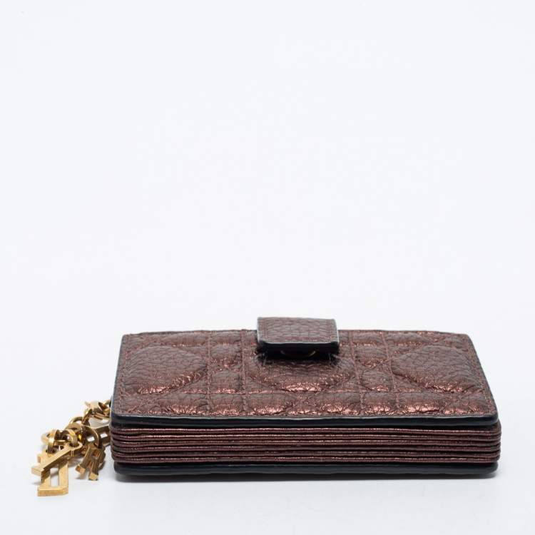 Pre Owned Dior Metallic Bronze Cannage Leather Lady Dior 5 Gusset Card Holder