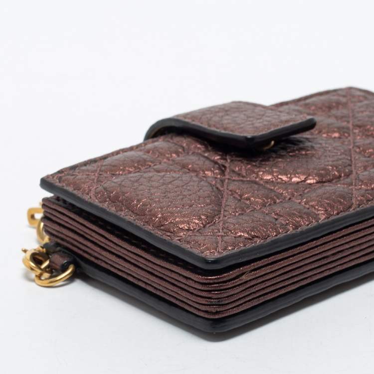 Pre Owned Dior Metallic Bronze Cannage Leather Lady Dior 5 Gusset Card Holder
