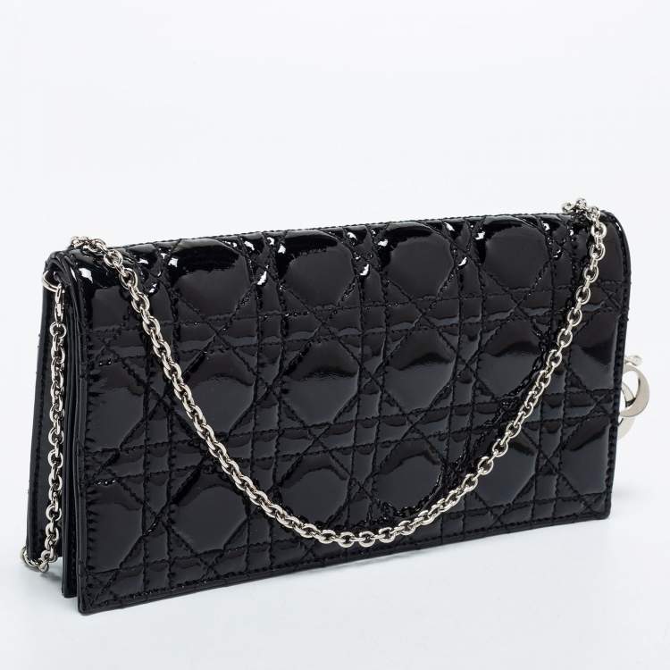 Pre Owned Dior Black Cannage Patent Leather Lady Dior Chain Clutch