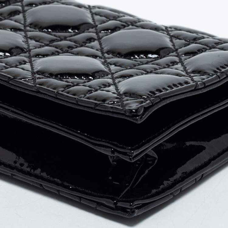 Pre Owned Dior Black Cannage Patent Leather Lady Dior Chain Clutch