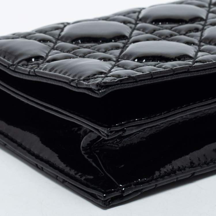 Pre Owned Dior Black Cannage Patent Leather Lady Dior Chain Clutch