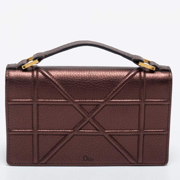 Pre Owned Dior Bronze Leather Diorama Top Handle Bag