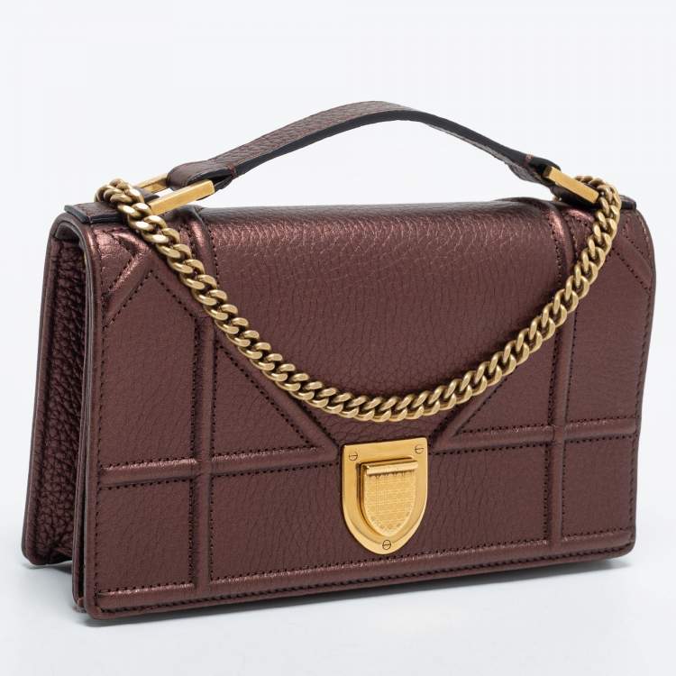 Pre Owned Dior Bronze Leather Diorama Top Handle Bag