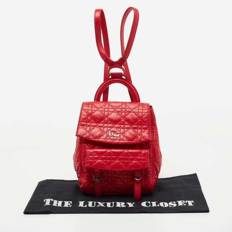 مملوكة مسبقًا Dior Red Cannage Quilted Leather Small Stardust Backpack