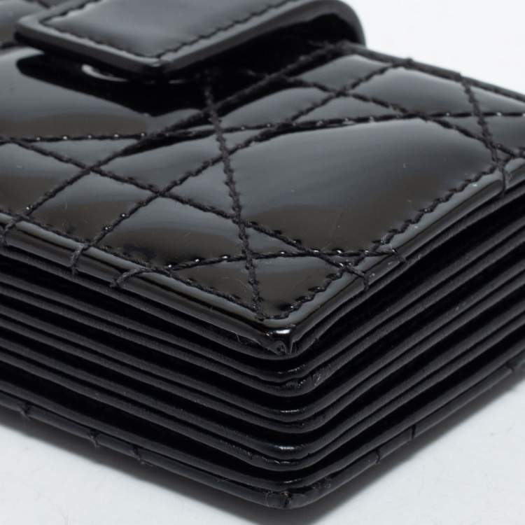 Pre Owned Dior Black Cannage Patent Leather 5 Gusset Card Holder
