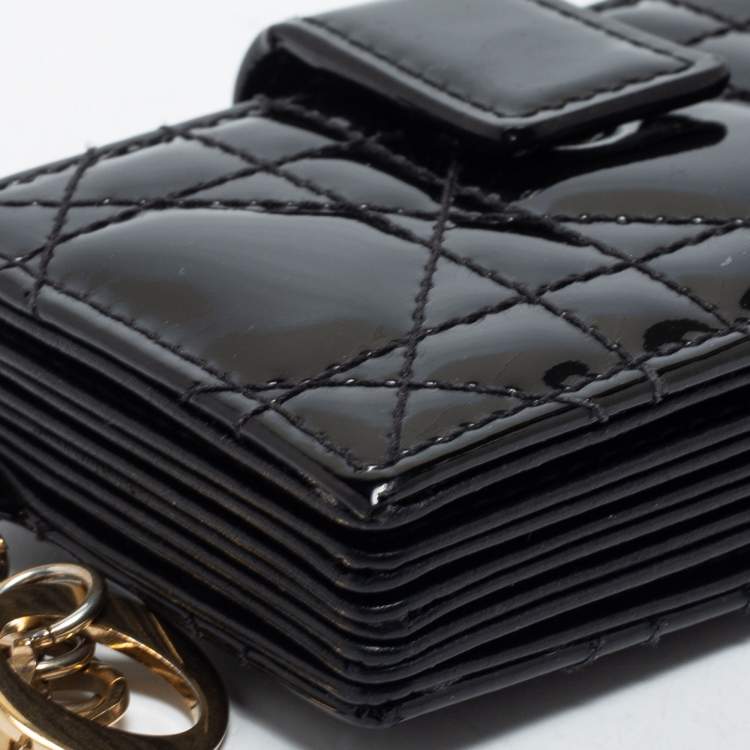 Pre Owned Dior Black Cannage Patent Leather 5 Gusset Card Holder