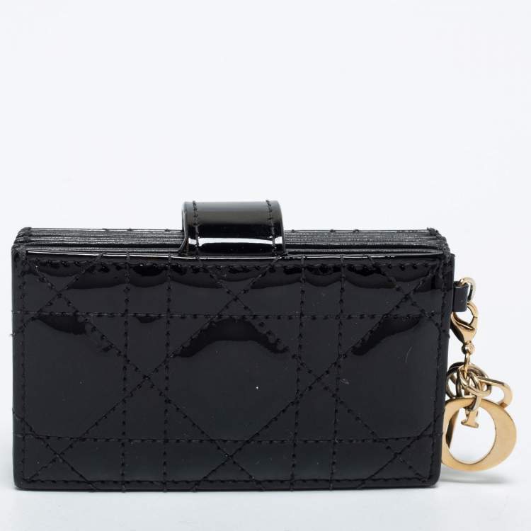 Pre Owned Dior Black Cannage Patent Leather 5 Gusset Card Holder
