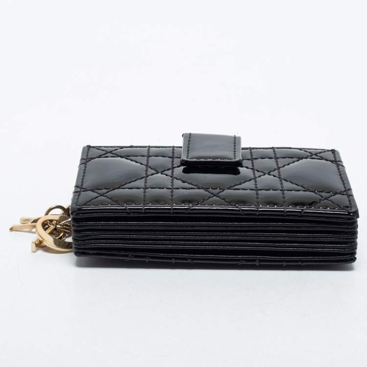 Pre Owned Dior Black Cannage Patent Leather 5 Gusset Card Holder