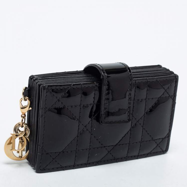 Pre Owned Dior Black Cannage Patent Leather 5 Gusset Card Holder