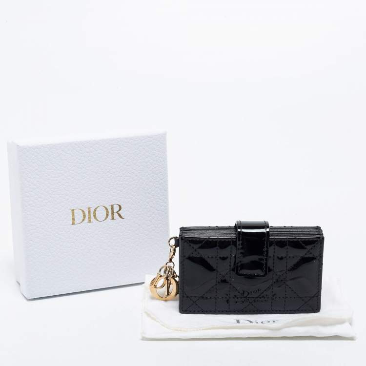 Pre Owned Dior Black Cannage Patent Leather 5 Gusset Card Holder
