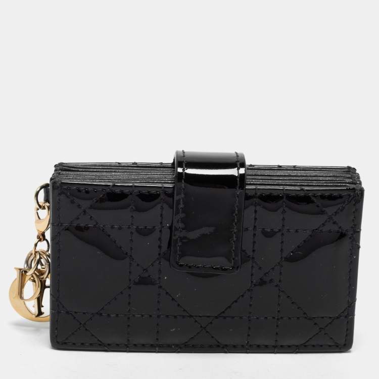 Pre Owned Dior Black Cannage Patent Leather 5 Gusset Card Holder