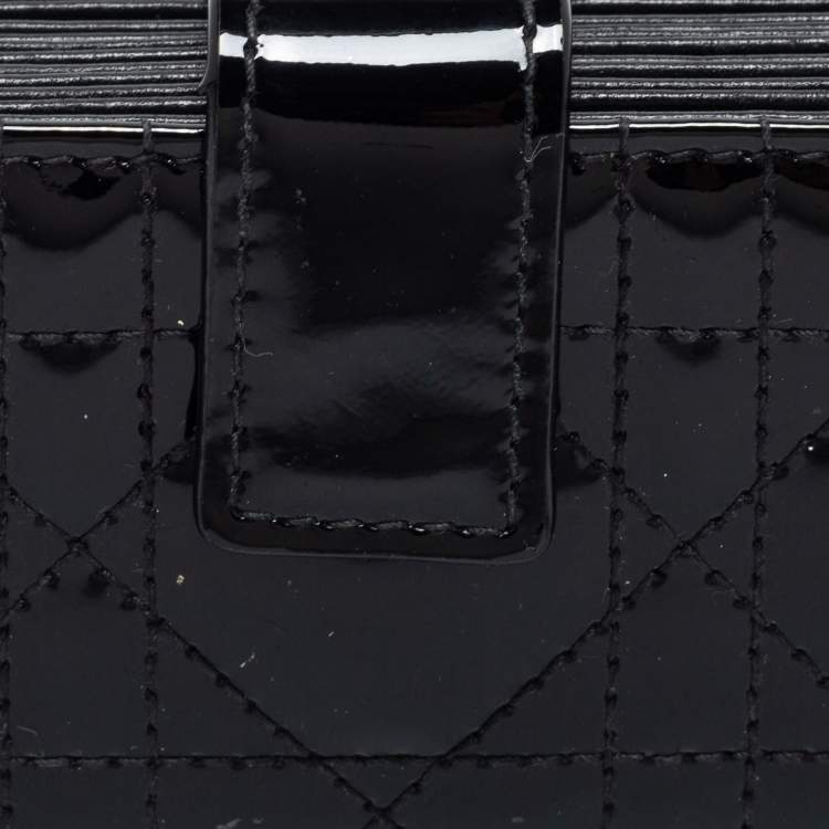 Pre Owned Dior Black Cannage Patent Leather 5 Gusset Card Holder