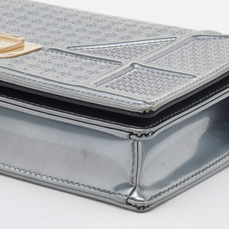 Pre Owned Dior Silver Micro Cannage Leather Diorama Wallet On Chain