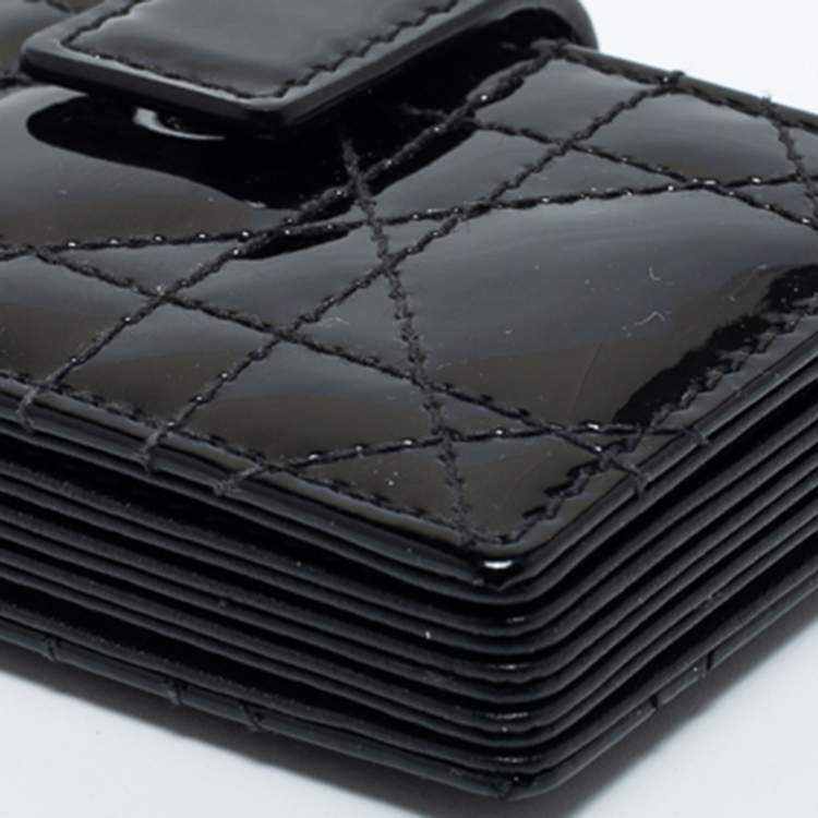 مملوكة مسبقًا Dior Black Cannage Patent Leather Lady Dior 5 Gusset Card Holder