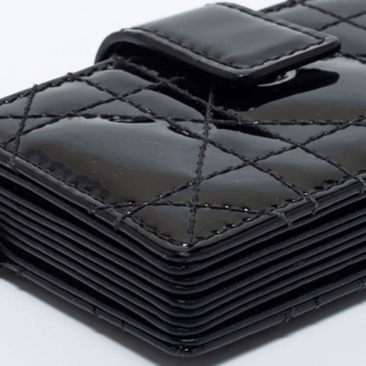 مملوكة مسبقًا Dior Black Cannage Patent Leather Lady Dior 5 Gusset Card Holder