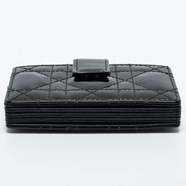مملوكة م�سبقًا Dior Black Cannage Patent Leather Lady Dior 5 Gusset Card Holder
