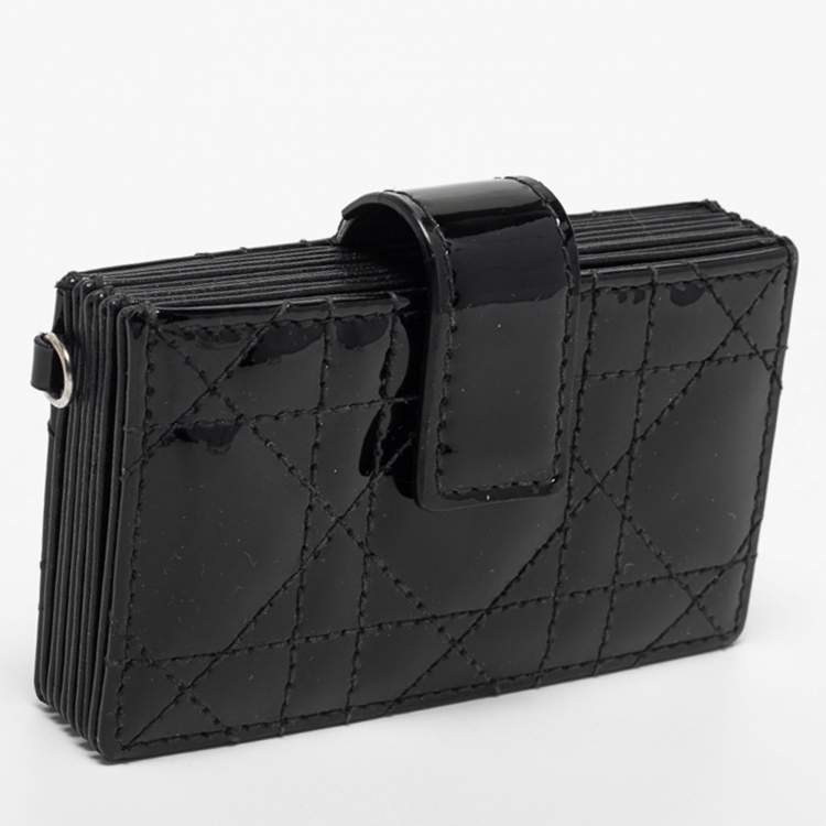مملوكة مسبقًا Dior Black Cannage Patent Leather Lady Dior 5 Gusset Card Holder