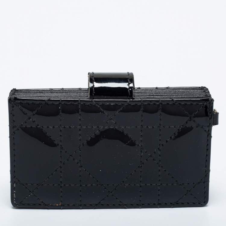 مملوكة مسبقًا Dior Black Cannage Patent Leather Lady Dior 5 Gusset Card Holder