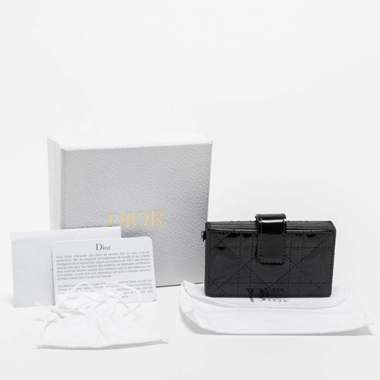مملوكة مسبقًا Dior Black Cannage Patent Leather Lady Dior 5 Gusset Card Holder