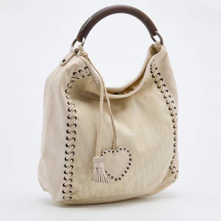 Pre Owned Dior Cream Oblique Canvas and Leather Ethnic Hobo