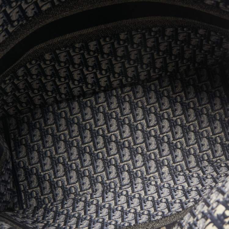 Pre Owned Dior Navy Blue Oblique Embroidery Canvas Book Tote