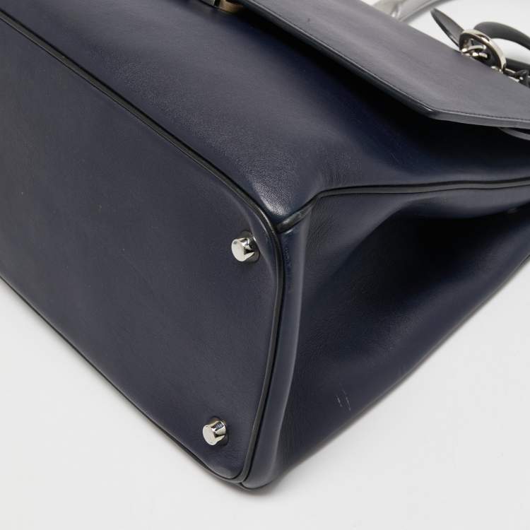 Pre Owned Dior Blue Leather Be Dior Top Handle Bag