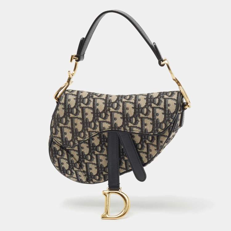 Pre Owned Dior Blue Diorissimo Canvas and Leather Mini Saddle Shoulder Bag