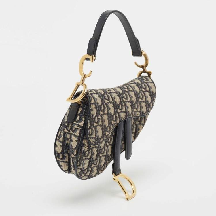 Pre Owned Dior Blue Diorissimo Canvas and Leather Mini Saddle Shoulder Bag