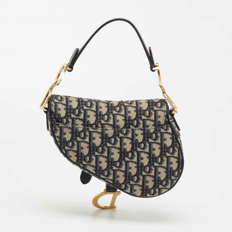 Pre Owned Dior Blue Diorissimo Canvas and Leather Mini Saddle Shoulder Bag
