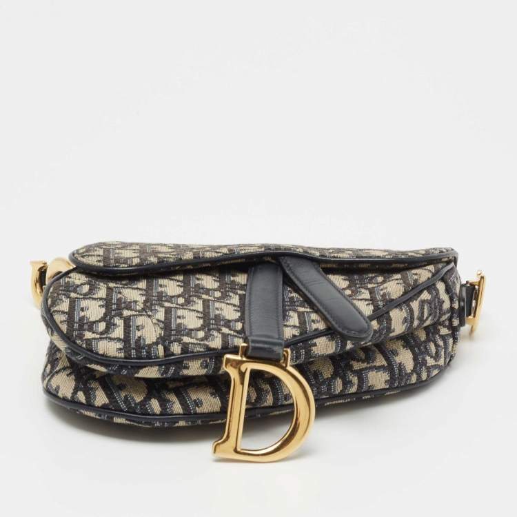 Pre Owned Dior Blue Diorissimo Canvas and Leather Mini Saddle Shoulder Bag